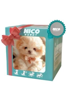NICO Robot Plush Puppy in Teal Gift Box with Pink Bow